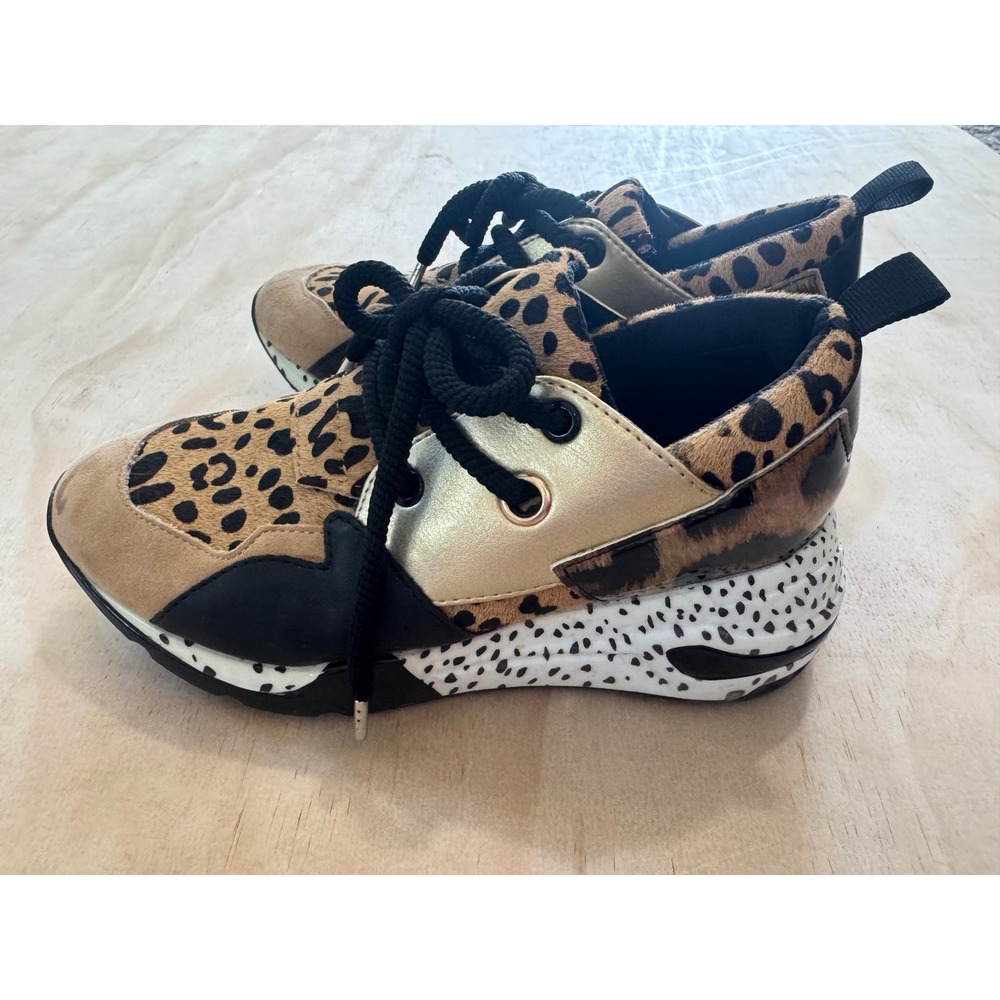 Steve Madden Cliff‎ Animal Print Cow Hair Sneakers Gold Black Y2K Indie Chunky 8